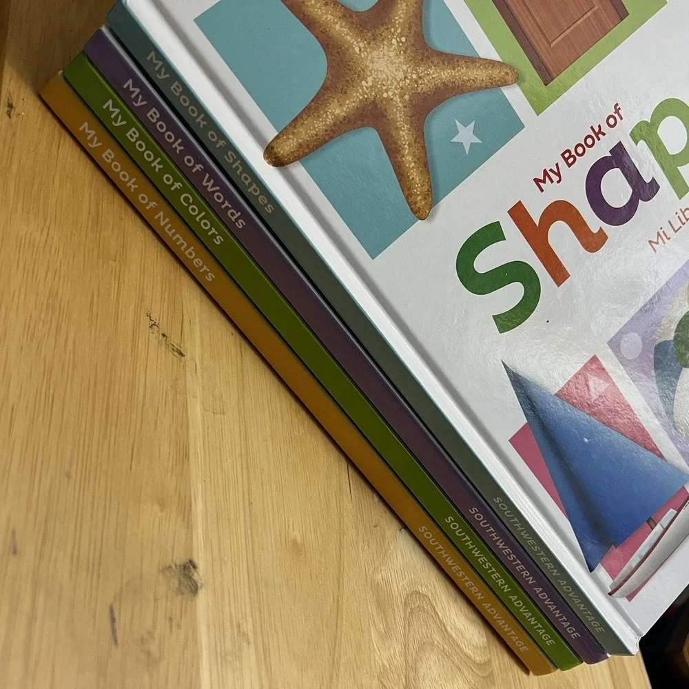 Set of 4 My Book of Colors Numbers Shapes Words Bilingual English and Spanish